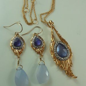 Retired Alexis Bittar Set Necklace Pendant and Drop Earrings with Amethyst